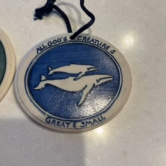 Hidden Cove pottery, 2 ornaments designed by Mike and Donna Day, 1995, nice.